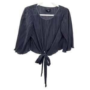Lumiere Sheer Trumpet Sleeve Women's Medium Blouse Black Pleated Cropped Sexy